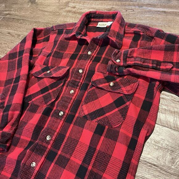 Vintage Five Brothers Flannel Shirt Men’s Medium Buffalo Plaid Red Black Cotton - Picture 1 of 7
